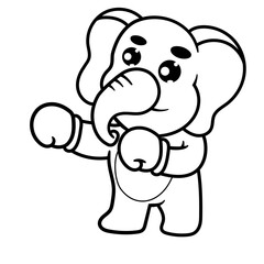 Hand drawing Cute Elephant Do Boxing Cartoon Vector Icon Illustration. Animal Nature Icon Concept Isolated Premium Vector. Flat Cartoon Style