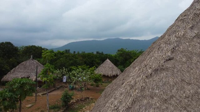 Drone Journey Around Maloka in Sierra Nevada de Santa Marta National Park. Embark on a spectacular aerial journey around a traditional Maloka in the heart of Sierra Nevada de Santa Marta National Park