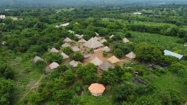 Drone Journey Around Maloka in Sierra Nevada de Santa Marta National Park. Embark on a spectacular aerial journey around a traditional Maloka in the heart of Sierra Nevada de Santa Marta National Park