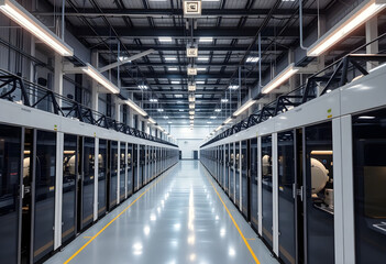 Obraz premium long hallway in a large building with lots of windows