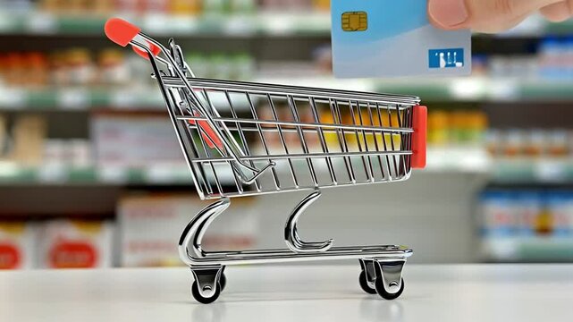 the credit card is in the shopping cart the concept of e-commerce business supermarket online payment