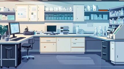 Well-equipped laboratory space with modern workstations.