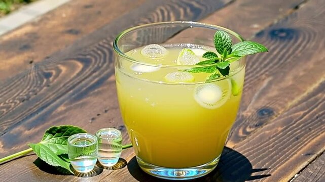 Lemonade cool Glass cup ice cubes