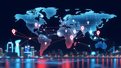 Futuristic Global Trade Visualization: Import Tariffs, Data Analytics & Technological Concept Art