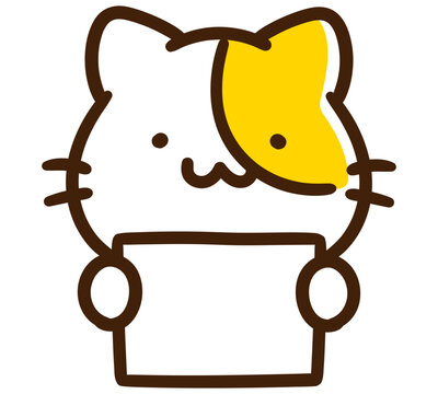 白い紙を持つかわいいねこのキャラクターのアイコンイラスト