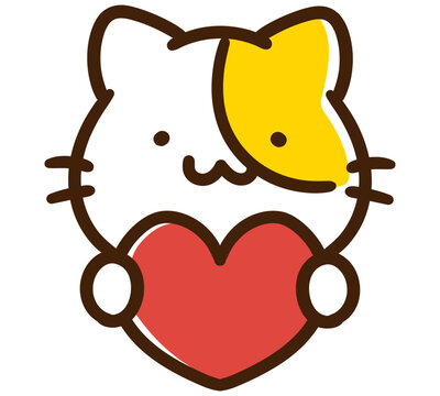 ハートを持つかわいいねこのキャラクターのアイコンイラスト