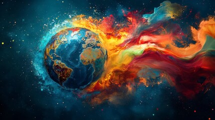 Colorful Abstract Representation of Earth with Vibrant Energy Flow
