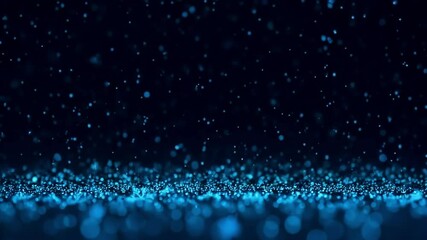 a captivating winter scene with light blue snowflakes gently falling against a dark navy background.