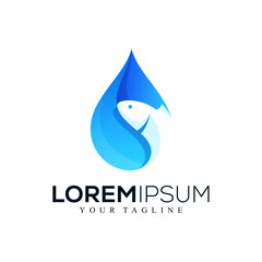 Abstract fish with water drop logo design
