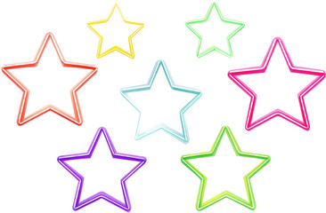 Obraz premium Colorful neon stars set isolated on a white background, png