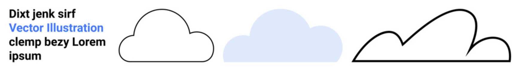 Three simple cloud designs in outline, solid fill, and soft gradient variations. Ideal for weather updates, design tutorials, clean branding, app interfaces, infographics, websites simple landing