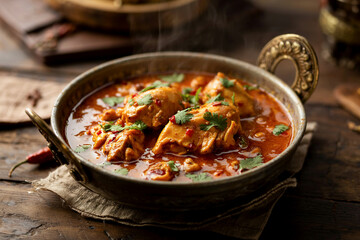 Delicious Chicken Curry Served In Traditional Bowl With Fresh Cilantro Garnish