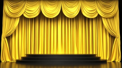 Golden Stage Curtains with Platform