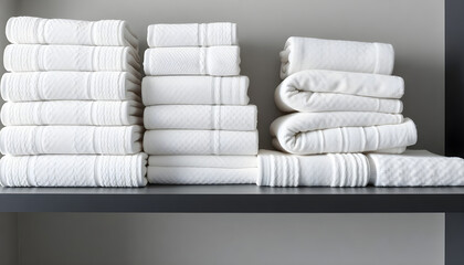 stack of folded white towels on a shelf