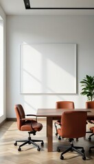 Empty conference room with large whiteboard and blank poster on the wall, empty, board, blank
