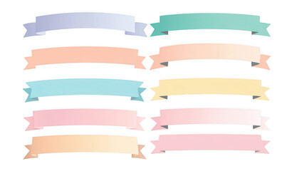 Obraz premium Set of cute pastel-colored ribbon banner vector illustrations on a white background, png