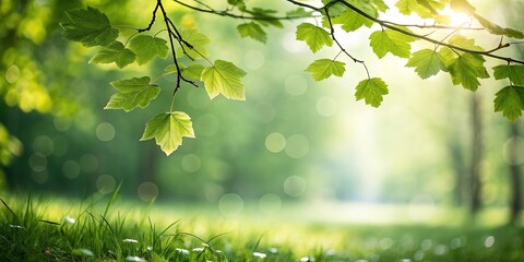 Obraz premium Fresh Green Maple Leaf in Spring Sunlight Nature Background