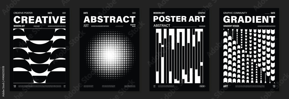 Poster abstract monochrome poster background vector set. modern cover template with black and white perspec