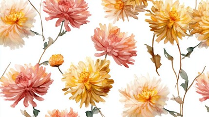 A beautiful arrangement of Chrysanthemums with watercolor effect. The Chrysanthemums are presented with various colors