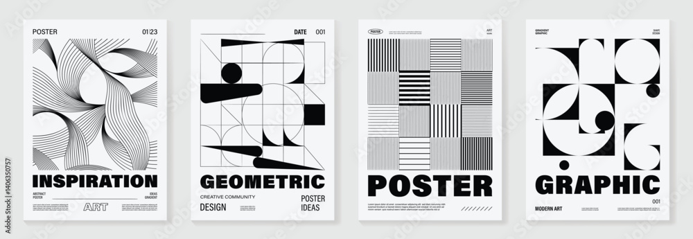 Aufkleber abstract monochrome poster background vector set. modern cover template with black and white perspec