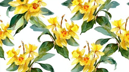Bright, cheerful daffodils forming a seamless floral pattern, creating a beautiful visual experience