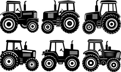 Set of farm tractor silhouette vector illustration