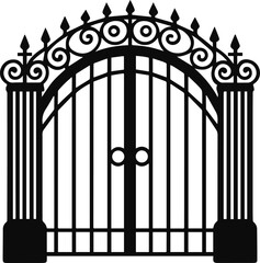 wrought iron gate silhouette vector illustration