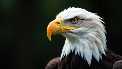 Obraz premium Close-up of an American Bald Eagle's head with sharp talons and piercing gaze, beak, eyes, bald eagle