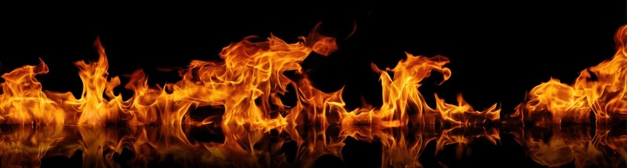 Flames dancing against a black backdrop, a fiery spectacle of heat and energy