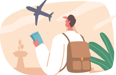 Man afraid airplane flight vector illustration