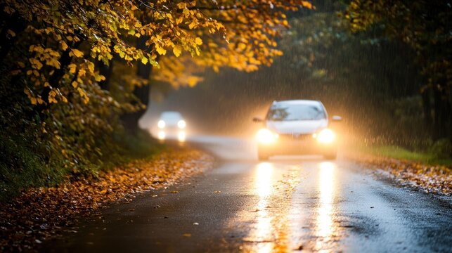 Rainy Autumn Road