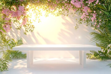 Empty Display Table Floral Backdrop