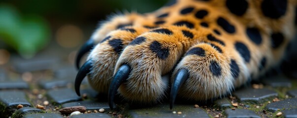 Obraz premium Close-up of a leopard's paw pad with unique fingerprint pattern, wildlife art, big cat footprints