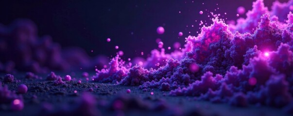 Swirling purple particles suspended in mid-air against a dark mesh background, futuristic, particles, abstract technology