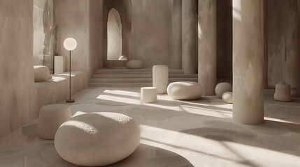 Modern minimalist interior design showcasing soft, sculpted forms.