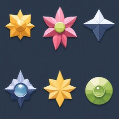 Decorative flat stylized floral and star icons