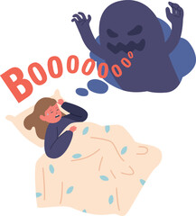 Crying girl afraid of ghost