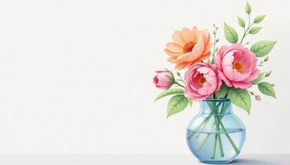 Fototapeta premium Delicate watercolor flowers in a vase with soft pastel colors , watercolor, flowers