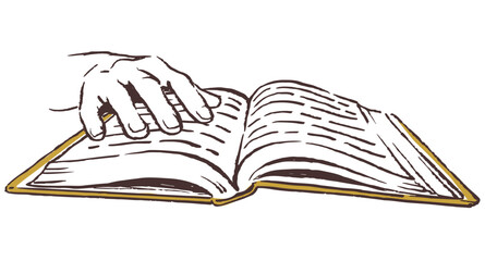 本を開く手のイラスト。ベクターイラスト素材。