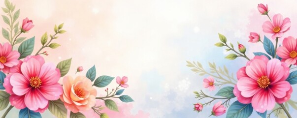 Fototapeta premium Floral watercolor background with pastel hues and subtle texture, colorful, background, template