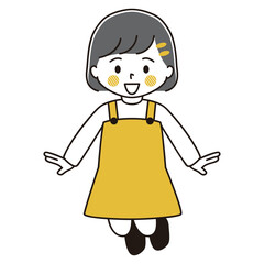 ジャンプする女の子のイラスト　黒髪
