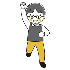 走り出す男の子のイラスト　眼鏡