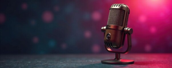 Classic microphone with wooden tone and color gradient, vintage, decorative, microphone