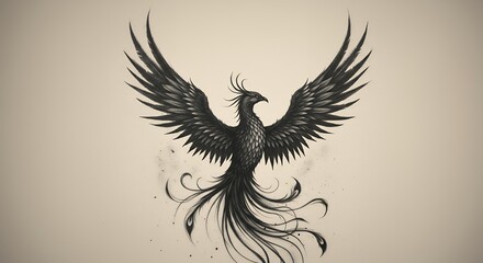 Obraz premium Drawing of Bird Spreading Wings in Flight with Long Tail Feathers