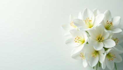 Obraz premium Soft focus on a cluster of white flowers on an abstract white background, peaceful garden scene, calming landscape , flower cluster