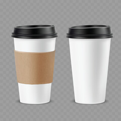 Disposable Coffee Cup with Paper Sleeve Mockup for Branding Vector