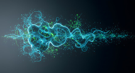 Obraz premium Abstract Teal Energy Flow with Glowing Green Particles