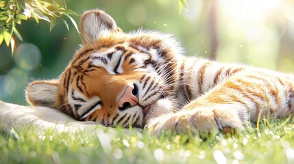 Obraz premium Majestic tiger resting in sunlight peaceful wildlife animal photography