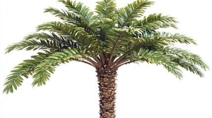 Tropical palm tree, vibrant green fronds, tall, sturdy trunk