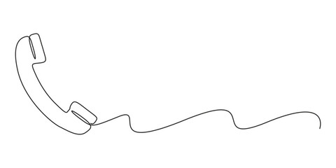 Line drawing handset cell. Single draw phone icon, line art contact us concept, telephone continuous monoline drawing.one line drawing of retro telephone with copy space. Vector illustration